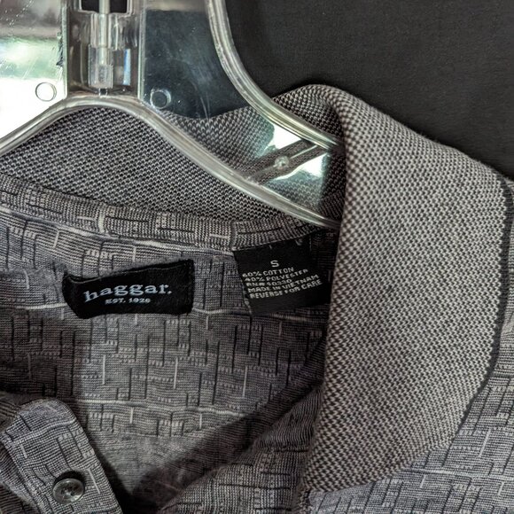 Haggar Men Shirt Short-sleeve Knit Button Neck Pullover Grey Pattern, Size S - Picture 4 of 4